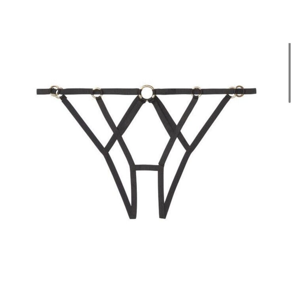 Victoria's Secret‎ Very Sexy Strappy Cheekini Rings Panty Sz L - Black